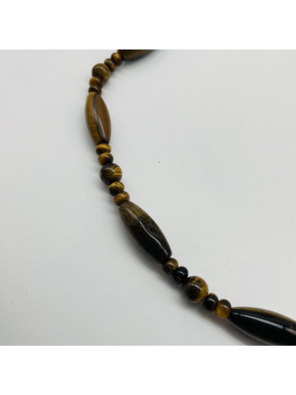Tiger Eye Beaded Necklace Brown Gold Natural Stone Graduated Bead Strand - Picture 5 of 9